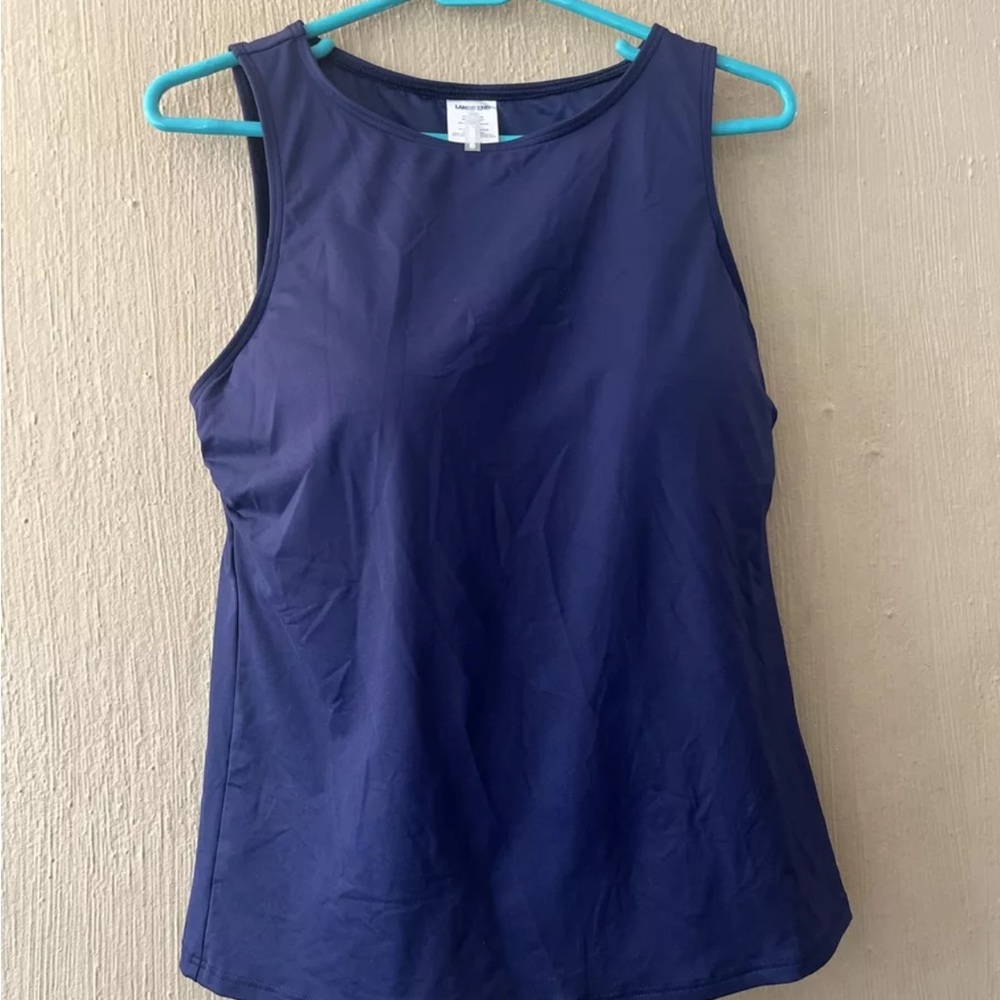 Lands End Navy Blue Square Neck Tankini SWIM TOP Sleeveless Sz 12DD 517444